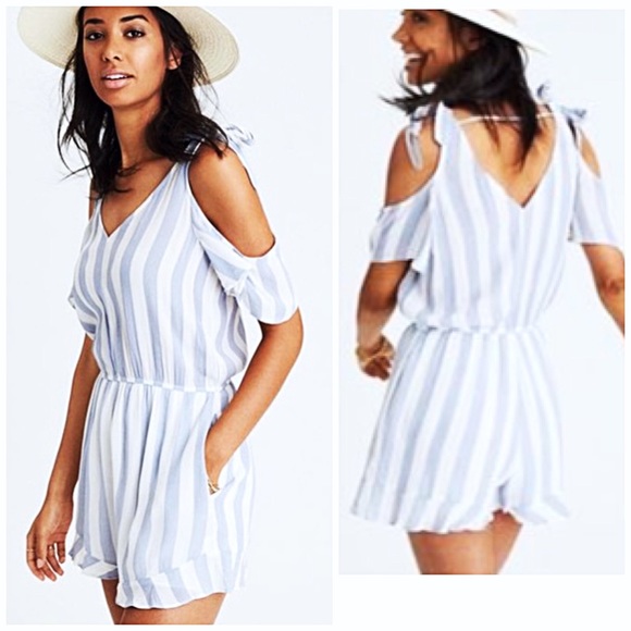 American Eagle Outfitters Pants - [AEO] Striped Tie Shoulder V-Neck Summer Romper
